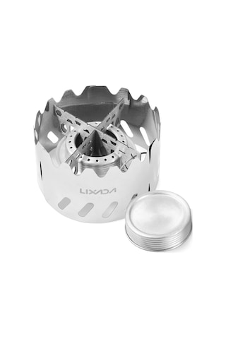 Yifomall Kompakt Alüminyum Alkol Ocağı 100ml + Paslanmaz Çelik 3 Parça Rüzgar Engeli + Çapraz Ayaklı Tutucu - Kamp, Yürüyüş İçin Isı Kaynağı, Kazan/tencere Uyumlu Gümüş