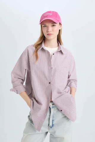 DeFacto Coool Oversize Geniş Kalıp Çizgili Oxford Uzun Kollu Gömlek E1807AX24WNBR467 Bordo