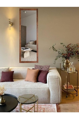 Ceviz Renk Ahşap Çerçeve Duvar Ayna 130 45cm Antre Hol Boy Ayna