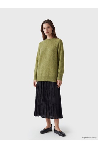 Lcw Modest Yeşil Bisiklet Yaka Oversize Kadın Triko Tunik