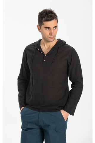 Şile Bezi Kapüşonlu Erkek Sweatshirt Siyah Syh