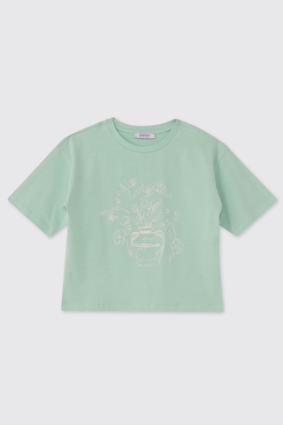 Panço Kız Çocuk Baskılı Mint Tişört 2611gk05032 Yeşil