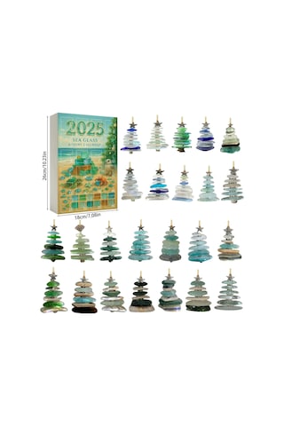 Moveevo 2025 Deniz Camı 2d Noel Ağaçlı Advant Kalenderi - Akrilik Askı Ve Kutu Seti Yeşil Renk