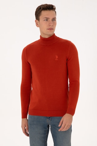U.S. Polo Assn. Erkek Slim Fit Yarım Balıkçı Yaka Kiremit Basic Kazak 50307783-VR031