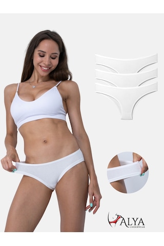 Alya Underwear Kadın Brazilian Külot 3 Adet Beyaz Beyaz