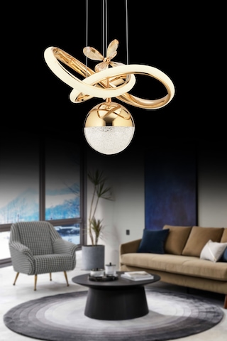 İstanbul Avize Begonvil Gold Kumandalı 3 Renkli Ledli Modern Lüx