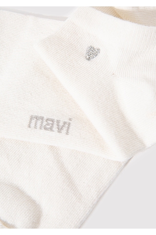 Mavi - Kalp Nakış İşlemeli Beyaz Patik Çorap 1912793-620 Beyaz