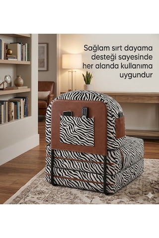 Viscolog Comfort Yeni Nesil Bohem Tekli Koltuk,legom Yataklı Katlanır Berjer,yer Yatağı, Modüler, 65x75 85cm Zebra Desen