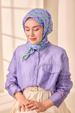 Silk Home Twill İpek Eşarp 11474 - 90 X 90 / Lila,yeşil,saks,beyaz-53 Lila,yeşil,saks,beyaz-53