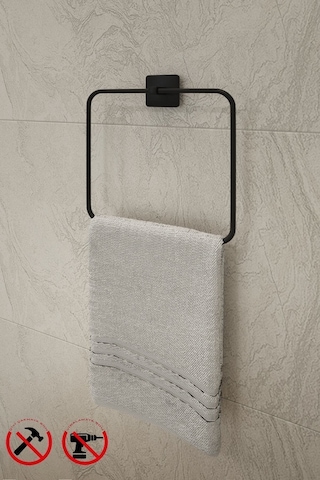 Alper Banyo Jasmin Kare Yapışkanlı Siyah Kare Havluluk Siyah