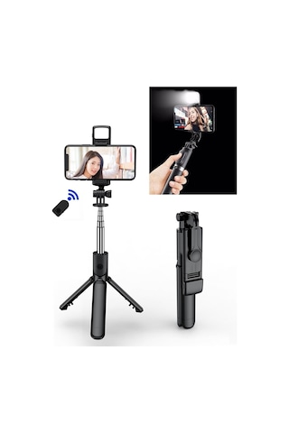 Işıklı Selfie Çubuğu Kablosuz Bluetooth Kumandalı Tripot Selfie Monopod Selfie Stick Selfi Tripod