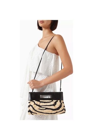 Staud Zebra Desenli Clutch Çanta, Rafya & Deri Lena , Çok Yönlü Şıklık El Çantası Siyah