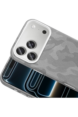 iPhone Uyumlu 17 Pro Kılıf Magsafe Şarj Özellikli Kamuflaj Tasarımlı Sera Sert Pc Kapak Gümüş