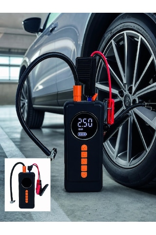 Mey İthalat Dijital Lastik Şişirme Kompresörü Akü Takviye Powerbank Led Aydınlatmalı Acil Durum Cihazı