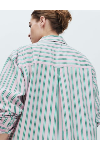 Marks & Spencer Poplin Çizgili Pijama Üstü Pembe