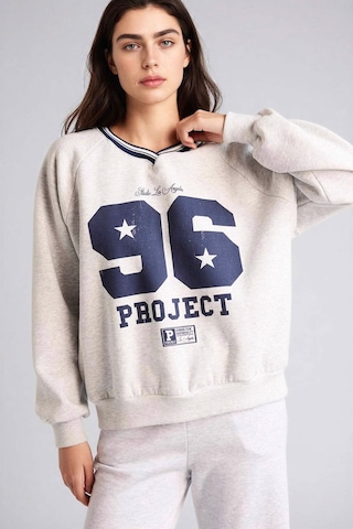 Defacto Oversıze V Yaka Baskılı Kalın Kumaş Sweatshirt G9597ax26spgr256 Gri-gr256
