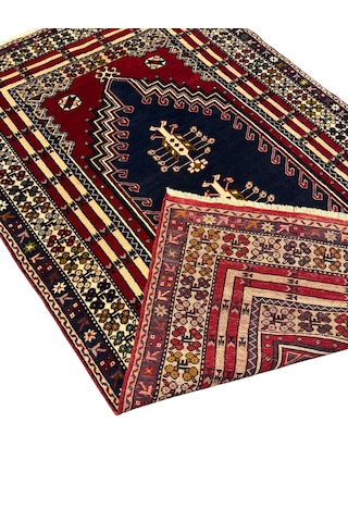 El Dokuma Taşpınar Halısı 125x200 Kök Boya Kırmızı Lacivert %100 Yün Halı