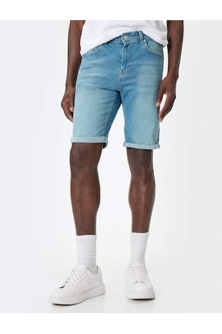 Koton Slim Fit Kot Şort Bermuda Katlamalı Paça Cep Detaylı Pamuklu Orta İndigo 4sam40030ıd İndigo