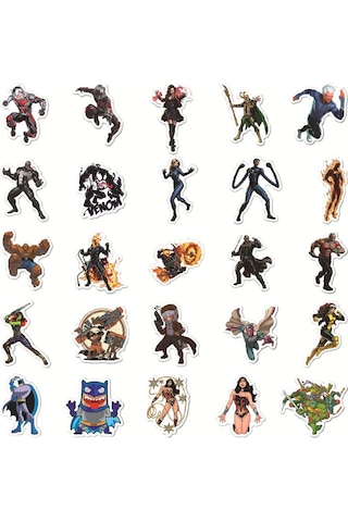 Araba Telefonu Dekorasyonu İçin 104 Adet Süper Kahraman Çizgi Film Su Geçirmez Çıkartma Çok Renkli