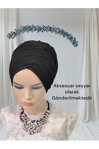 Aksesuar Dahil Siyah Sevda Bone Hazır Duvak Hazır Şal Hazır Türban