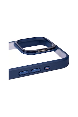 Apple Uyumlu iPhone 15 Pro Kılıf Kamera Lens Korumalı Standlı Zore Klon Lensli Kapak Lacivert