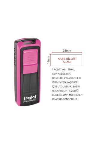 Trodat Cep Kaşe 9511 - Pembe Makine - Mavi Mürekkep