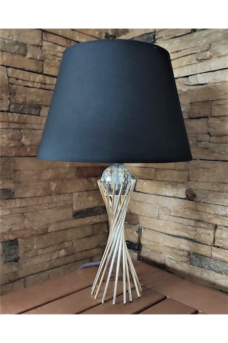 Gümüş Kaplama Burgu Metal Ayaklı Kristal Cam Toplu Siyah Abajur Gümüş