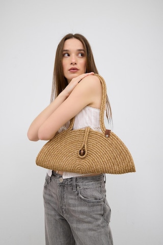 Shule Bags Paper Düğmeli Handmade Hasır Omuz Çantası Vizon Vizon