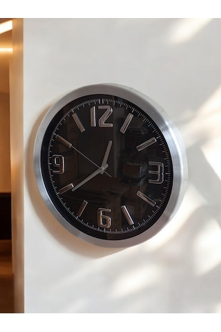 Salon Ofis Duvar Saati Kabartma Rakam Metal Çerçeceli Çap 40 Cm Metal