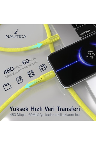Nautica C50 USB-C to Lightning PD 20W Hızlı Şarj ve Data Kablosu 2.1M Sarı