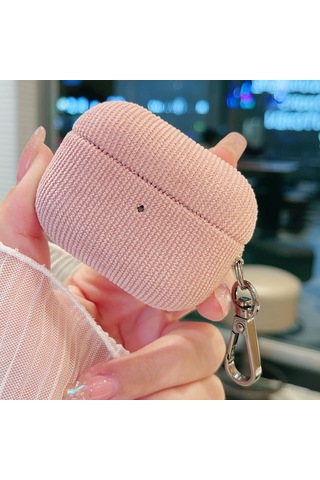 Airpods Uyumlu Pro İçin Kadife Kumaş Desenli Kulaklık Koruyucu Kılıf Pembe