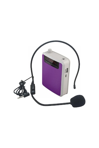 Geeksen Mobil Ses Güçlendirici, Şarj Edilebilir, Kablolu Mikrofon Ve Bel Kemerli, Mp3 Çalar, Fm Radyo, Öğretim, Konferans, Tur Rehberi İçin Mor
