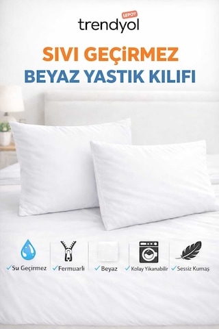 2 Adet Lüks Sıvı Geçirmez Yastık Alezi Beyaz