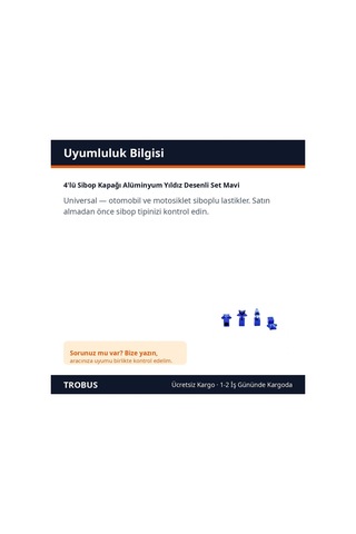 Trobus 4'lü Sibop Kapağı Alüminyum Yıldız Desenli Set Mavi