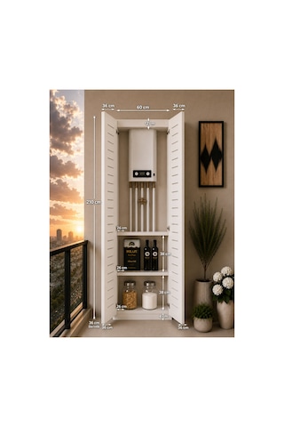 Flower Dolap Çok Amaçlı Kombi Dolabı Balkon Dolabı Kiler Dolabı Beyaz