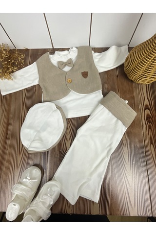 Zıpır Bebe Papyonlu Bebek Takım Açık Kahverengi