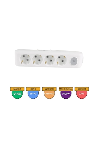 Viko Multi-let 4'lü Grup Priz Anahtarlı Topraklı Çocuk Korumalı Klemensli Beyaz - 90117400