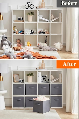 4'lü Dolap Içi Düzenleyici , Çamaşır Oyuncak Saklama Kutusu Sepet Organizer 33x30x30 Gri