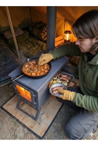 Katlanır 2MM Çelikten KUZİNELİ Çift Tarafı Camlı Kül Hazneli Kamp Sobası. Çantalı Soba - Katlanır 2MM Çelikten KUZİNELİ Çift Tarafı Camlı Kül Hazneli Kamp Sobası. Çantalı Soba