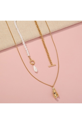 Chavin 2 Katmanlı Yapay Incil Gold Alloy Kadın Zincir Kolye En22 Altın
