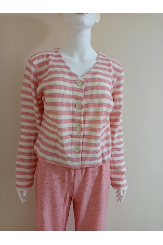 Crop Kesim Çizgili Pijama Takımı Dowry Pembe