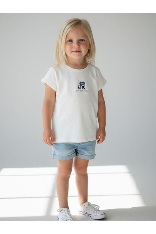 Zekids Kız Çocuk Pamuklu Baskılı T-shirt-16762 Ekru