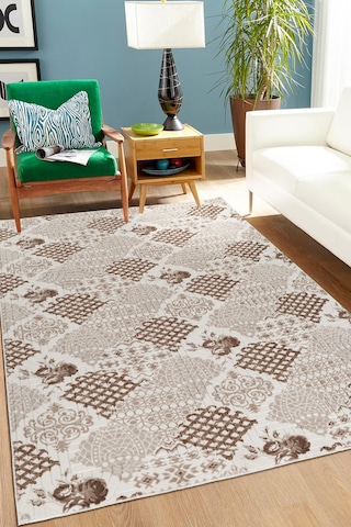 Villadia Home Textile Kaymaz Taban Modern Desen Halı Yolluk Leke Tutmaz Kolay Temizlenir Koridor Salon Yatak Mutfak Odası Vd1101bej Bej