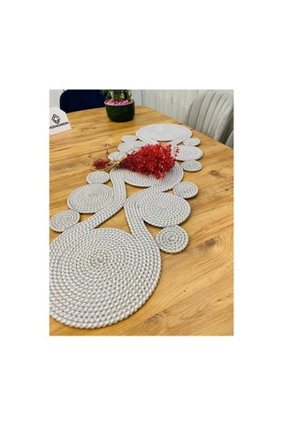 Jüt, Hasır,sarmal Model, Dekoratif Masa Örtüsü, Runner 40x110 Cm, Sehpa Örtüsü, Bohem Tarzı Gri Beyaz Gri Beyaz