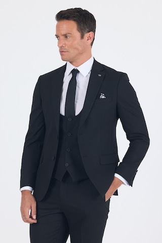 İmza Siyah Düz Bez Ayağı Mono Yaka 2 Düğme 6 Drop Slim Fit Basic Takım Elbise 1001250186 001 Siyah
