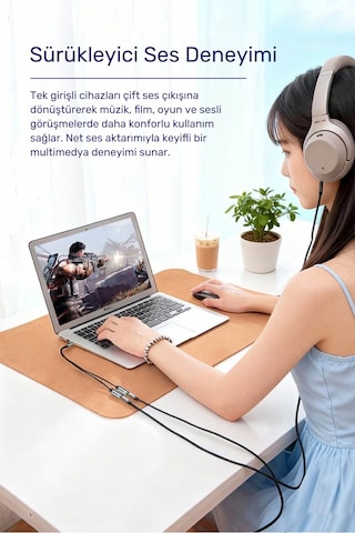 3.5mm Kulaklık Mikrofon Ayırıcı Kablo, Çift Girişli Aux Ses Adaptörü, Telefon Tablet Bilgisayar Kulaklık Hoparlör Uyumlu, Altın Kaplama, Alüminyum Gövde, Tak Çalıştır A329a