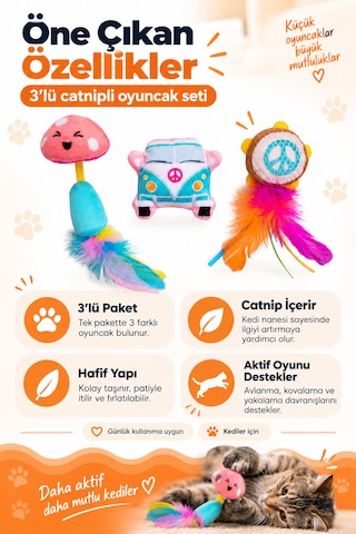 Petstages Festival Catnipli Kedi Çiğneme Oyuncağı 3' Lü Paket