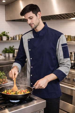 Chef Ceketi Profesyonel Aşçı Üniforması, Aşçı Gömleği Aşçı Forması Nakış Hediyeli Lacivert