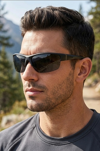Di Caprio Dc3033gun Mat Siyah Yarım Çerçeve Oval Polarize Camlı Erkek Güneş Gözlüğü