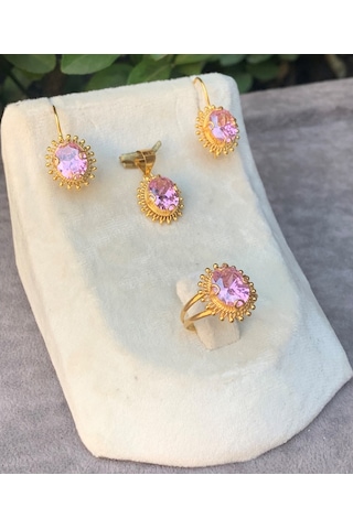 14 Ayar Altın Güneşli Model Pembe Yakut Set